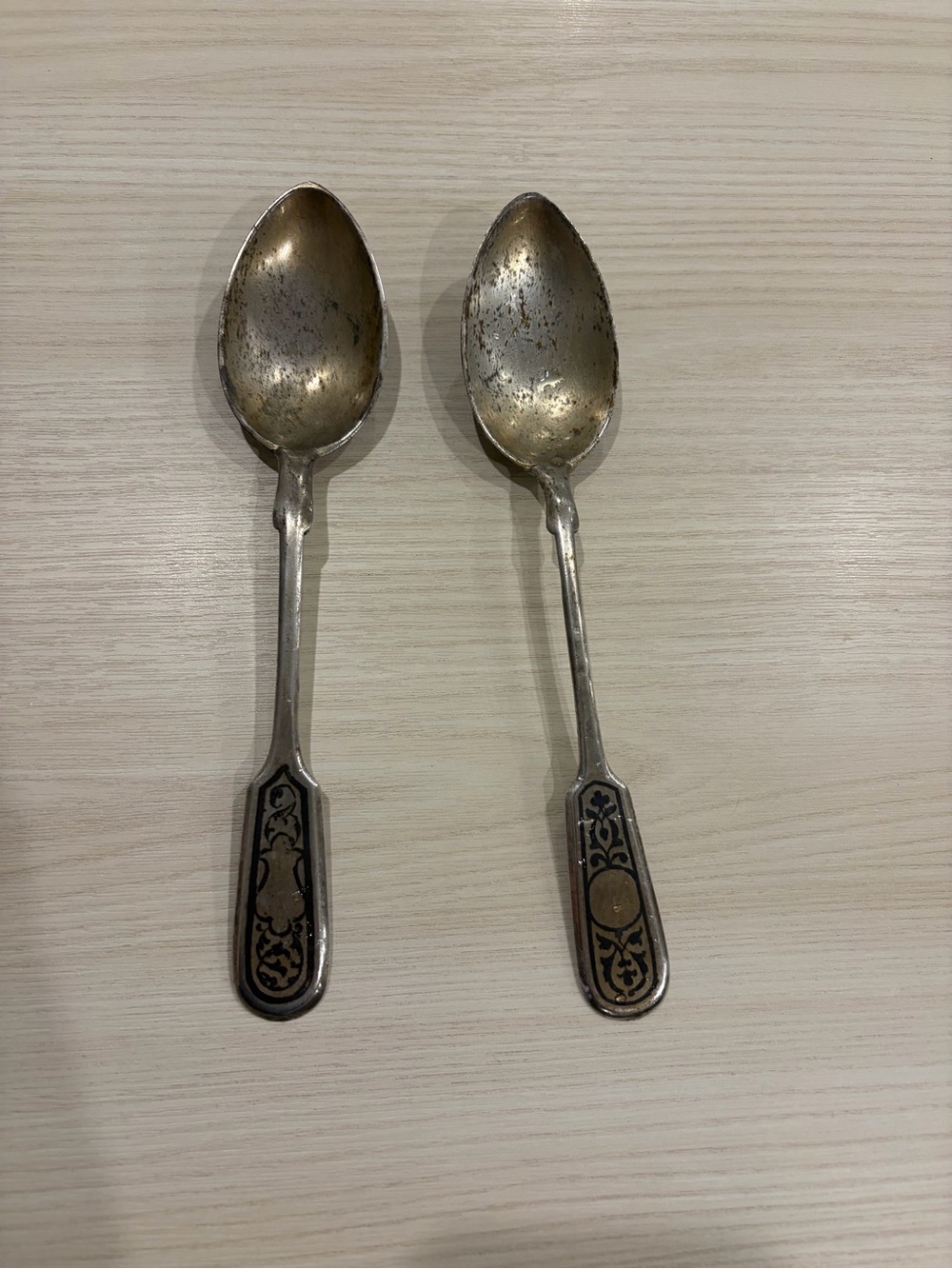 antique silver niello Dining Spoons - Set of 2